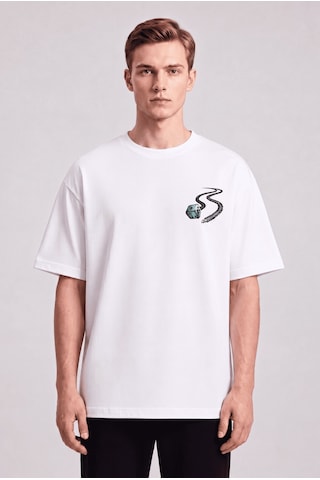 Black Nova Oversize Baskılı Unisex %100 Pamuk T-shirt Lucky Gambler Beyaz