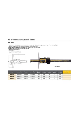 Fett 0-150mm Asimeto Abs Tip Tek Kanca Dijital Derinlik Kumpası As-322067