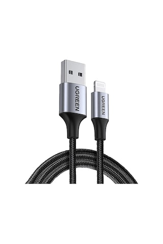 Ugreen Lightning To Usb-a Örgülü Mfi Sertifikalı Hızlı Şarj Kablosu 2 M Siyah