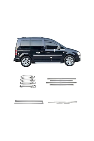 Volkswagen Caddy 2004-2010 Yan Krom Set Yan Kapı Çıtası-cam Çıtası-kapı Kolu-sürgü Çıtası A+