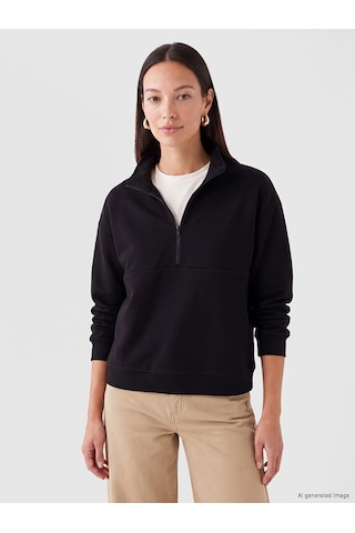 Lcw Eco Siyah Dik Yaka Soft Touch Kadın Sweatshirt
