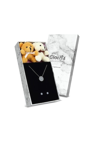 Glorria Gümüş Nazar Kolye, Küpe, Çiçekli Hediye Seti - Dt0050-Hs