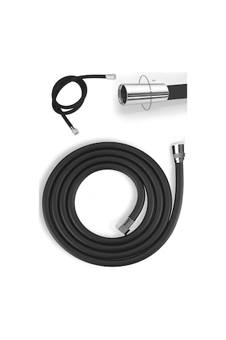 Blackrope Lüx Siyah Ultra Esnek Silikon Sağlam Yapılı Kopmaz Patlamaz Paslanmaz Banyo Duş Hortumu Siyah
