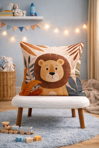 Bebek Odası Dekoratif Aslan Yastık Kılıfı Tatlı Aslan Erkek Bebek & Çocuk Odası Dekor Aslan 43 x 43 - 826889564