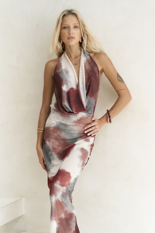 Mai Collection Mai Studios Co. Galagher Degaje Bordo Uzun Elbise Bordo