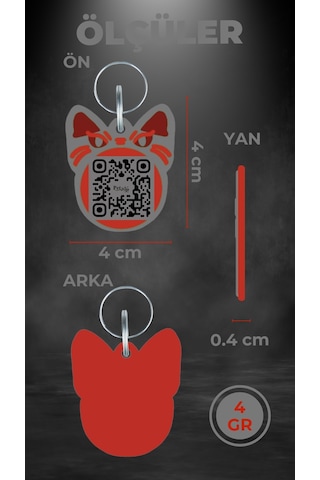 Petjoo 1.Bastet Kırmızı-Gri Qr'lı Kedi Künyesi