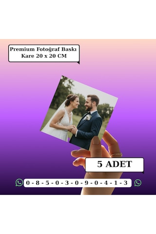 Kişiye Özel Premium Fotoğraf Baskı 5 Adet Kare 20 X 20 Cm