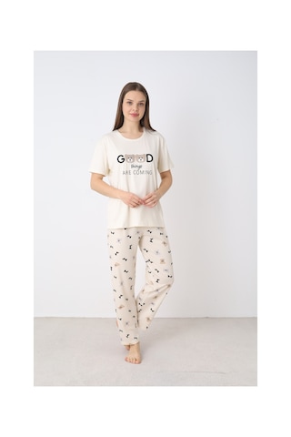 Elitol Nakışlı Milan Örme Kısa Kol Kadın Pijama Takımı Desenli-9