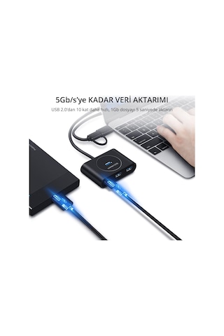 Ugreen 40850 Usb A/Usb C To 4 Port Usb 3.0 Hub Çoklayıcı Siyah 1M