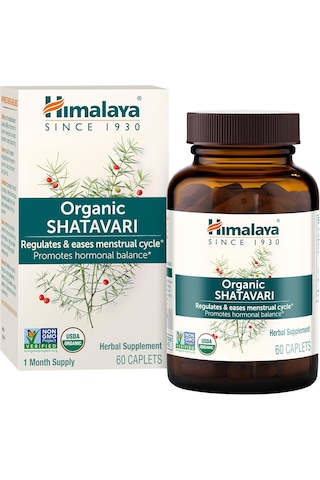 Himalaya Organic Shatavari Hormone Balance Menstrual Cramp Menopause Support 1300 Mg, 60 Caplets Aromasız