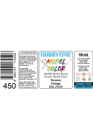 Hobbytime 450 18 Ml. Ral2004 Turuncu Orange , Akrilik Model Boyası