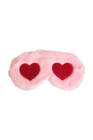 Caş Dekorasyon Pembe Ve Kırmızı Renk Kalpli Peluş Uyku Bandı Pembe
