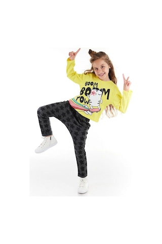 Denokids Mushi Boom Boom Cat Kız Pantolon Takım Çok Renkli