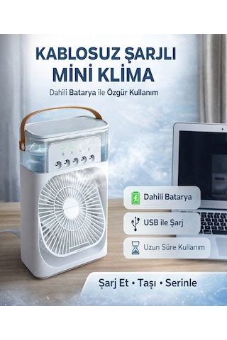 Bt-8 Şarjlı Mini Klima Buharlı Mini Hava Soğutucu Pervane Taşınabilir Vantilatör Portatif Fan Mobil Sulu Klima 3 Rüzgar Hızı