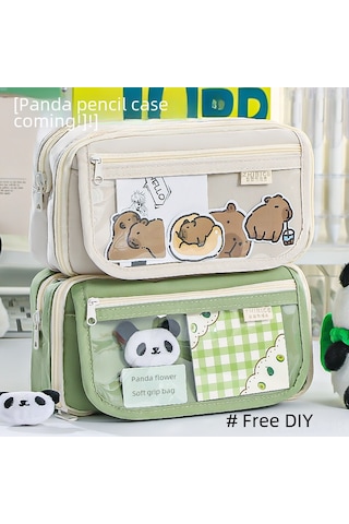 Kangvka 2024 Yeni Desen Şeffaf Kalem Kutusu - Geniş Hacimli Kız Öğrencilere Özel - Mavi Renkli Stüdyo Malzemeleri Organizatörü