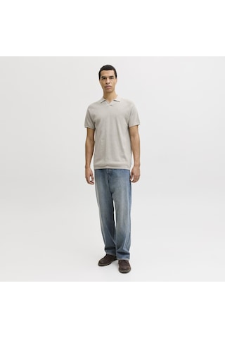Jack & Jones Erkek Triko V Yaka Tisört- Hill - 12288251 Oatmeal