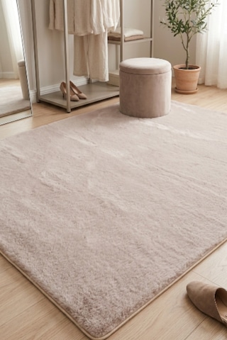 Yüksek Kalite Ekstra Yumuşak Kaymaz Özel Tabanlı Tavşan Peluş Halı Vizon