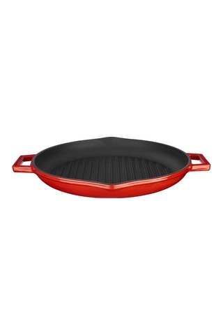 Döküm Yuvarlak Kızartma Tavası, Metal Kulplu, 30 Cm, Kırmızı Çok Renkli