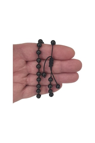 Pozitif Doğal Taş 311-2 Makrome 6 MM Siyah Turmalin Bileklik Siyah