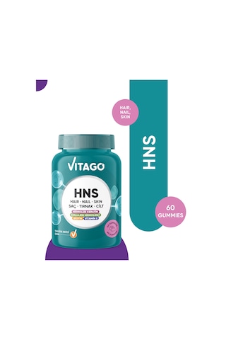 Vitago Hns Hair Nail Skin Biotin, Folik Asit, Vitamin E Ve Hidrolize Keratin İçeren 60 Adet Çiğnenebilir Gummies Form Takviye Edici Gıda
