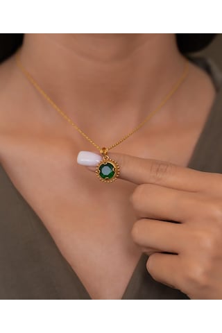 Bayar Gold 14 Ayar Altın Yeşil Güneş Taşlı Kolye Sarı Altın