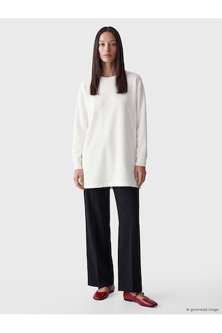 Lcw Everyday Beyaz Taşlı Soft Touch Oversize Kadın Sweatshirt Tunik