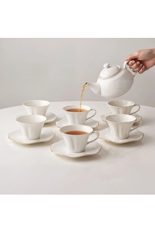 Güral Porselen Nesrin Çay Fincan Takımı 12 Parça Beyaz