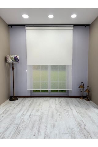 Çiftli Sistem Keten Tül Ve %100 Blackout Karartma Beyaz Stor Perde Beyaz