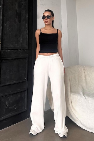 Madmext Beyaz Bol Paça Kadın Eşofman Altı Mg2279 Beyaz