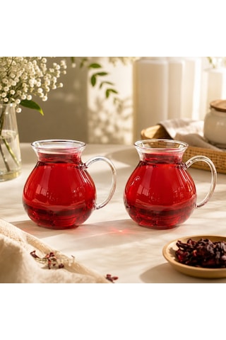 Porsima Keyf-i Ala 6'lı Borosilikat Cam Kulplu Çay Bardağı Seti - Isıya Dayanıklı Şeffaf Cam 320 Ml