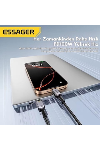 Essager E-marker Çipli Led Işıklı 1 Metre 100w Usb-c To Usb-c Şarj Kablosu Pd100w Type C Şarj Kablosu Desen - Ben10