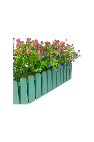 Yapay Çiçek Yeşil Gold Çit Balkon Saksısı Renkli Mineli Şimşir Çiçekli 55 35cm