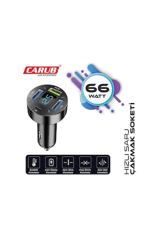 Araç Çakmak Hızlı Şarj Soketi 4in1 Digital