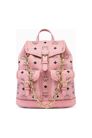 Mcm Mini Aren Pudra Pembe Visetos Altın Zincir Detaylı Lüks Sırt Çantası 171bat