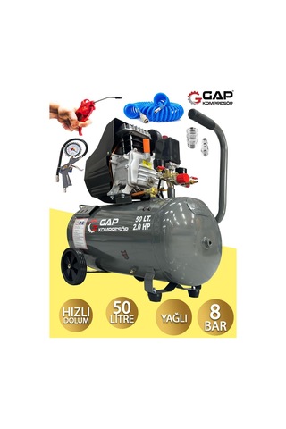 Germany Style Gap 2 Hp Profesyonel Hızlı Motor 50 Lt Hava Kompresörü Setli
