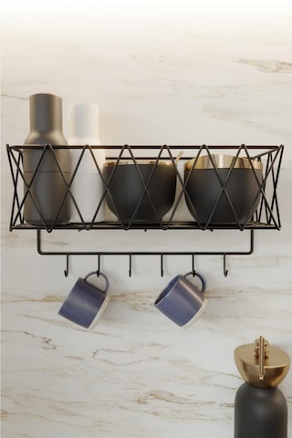 Mutfak Rafı Lüks Modern Siyah Metal Baharatlık Rafı Organizer Düzenleyici Siyah