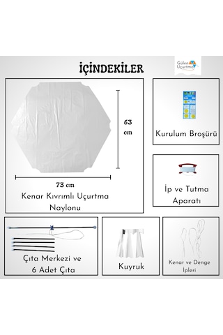 Uçurtma Yapım Seti / Naylon Altıgen / Plastik Çıtalı / Beyaz