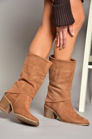 Fox Shoes T936042502 Taba Kalın Alçak Topuklu Kadın Bot Taba