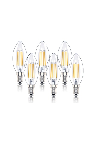 E14 Kısılabilir Led Mum Ampulü, Ses Filament Küçük Edison Vidalı Ampul, 4w - 40w Eşdeğeri, Sıcak Beyaz 2700k, 400lm, 6'lı Paket