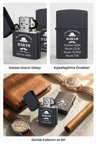 İsime Kişiye Özel Sevgiliye Babalara Hediye Bu Adam Benim Babam Yazılı Benzinli Çakmak Dolu Gönderim