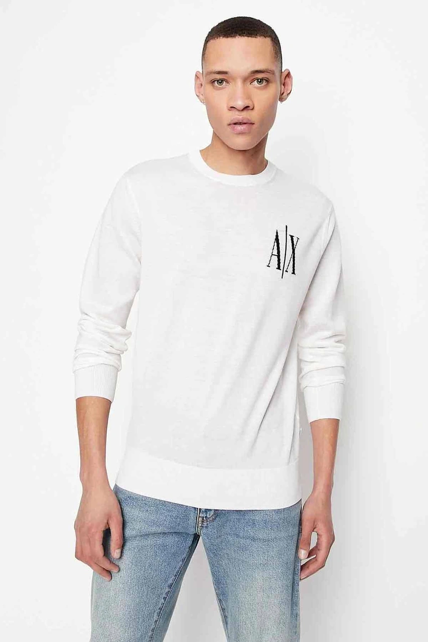 Armani Baskılı Erkek Sweat Beyaz