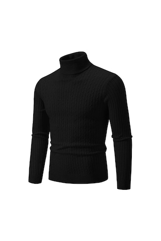 Yeni Erkek Yüksek Boyun Kazak Düz Renk Kazak Örme Sıcak Rahat Balıkçı Yaka Eşofman Yün Erkek Kış Açık Üstleri Siyah