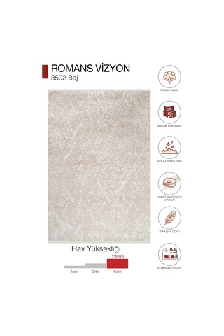 Romans Vizyon 3502 Bej Halı - Akrilik Pamuk Taban Bej Mutfak Halısı