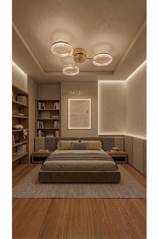 Aurea Model 3'lü Gold 3 Renk Modu Ledli Tavana Sıfır Salon Mutfak Çocuk Yatak Odası Led Avize Altın