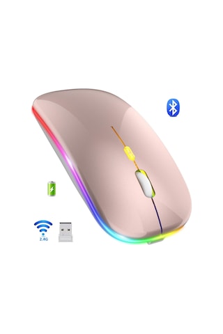 Led Işıklı Şarjlı Mouse 2.4ghz Usb Wireless Ve Bluetooth Lu Sessiz İos Uyumlu  Android Telefon Tablet Pc Tv Diğer