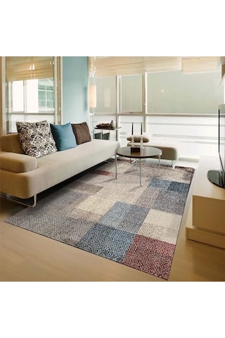 Apelia Kadife Pamuk Tabanlı Yıkanabilen Kaydırmaz Antibakteriyel Salon Halısı 140x200 Çok Renkli