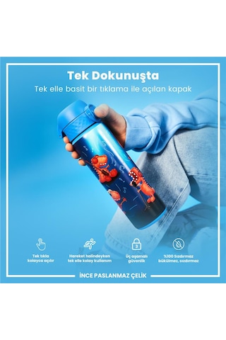 Ion8 - Paslanmaz Çelik İnce Suluk - Şarkıcı Dinozor - 600 Ml - Sızdırmaz Çok Renkli