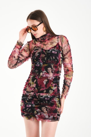 Büzgülü Tül Elbise Pembe