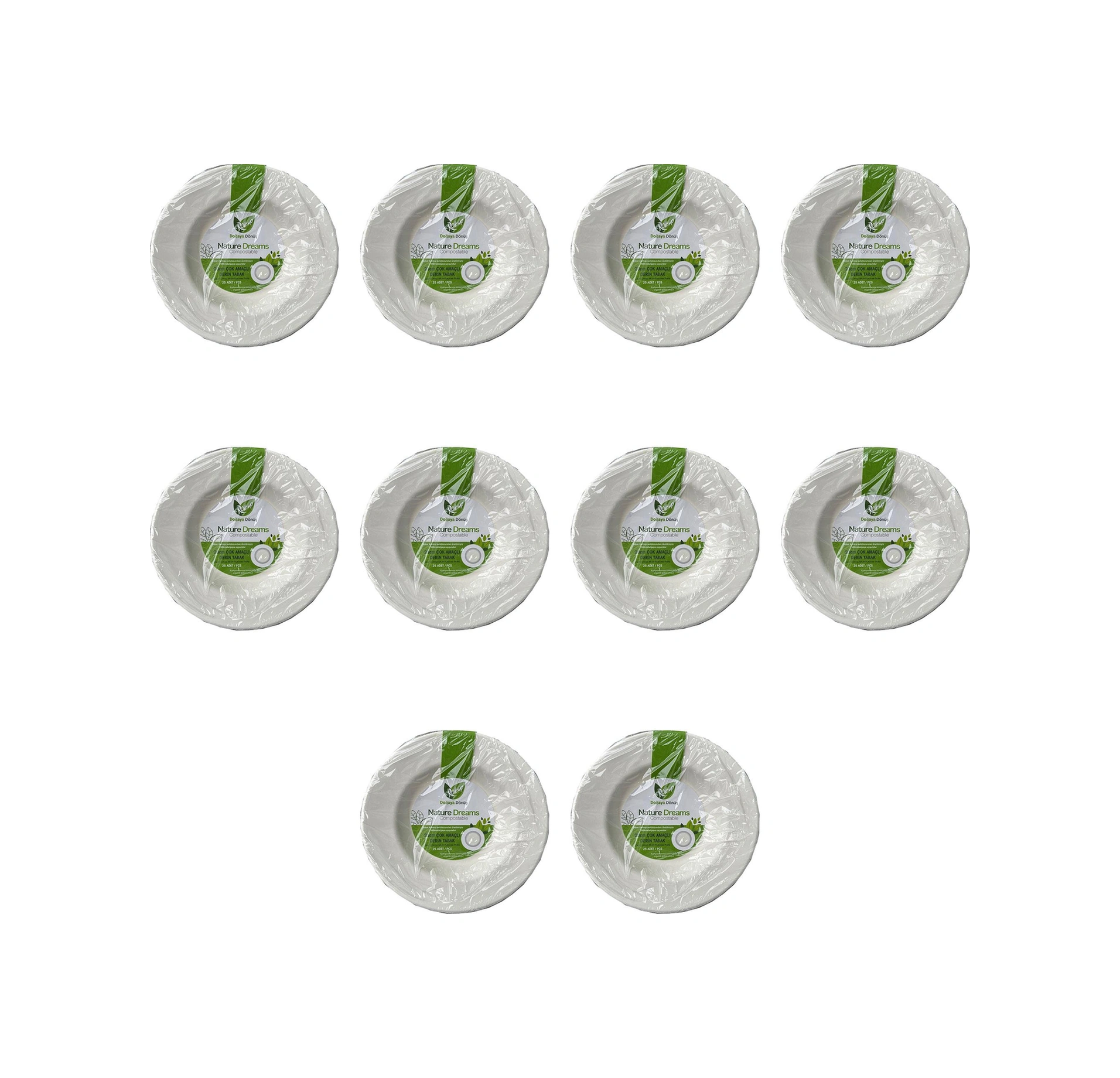 Roll-up Nature Ekolojik Karton Kağıt Parti Çok Amaçlı Çukur Derin Tabak - 23 Cm. - 250 Adet Beyaz