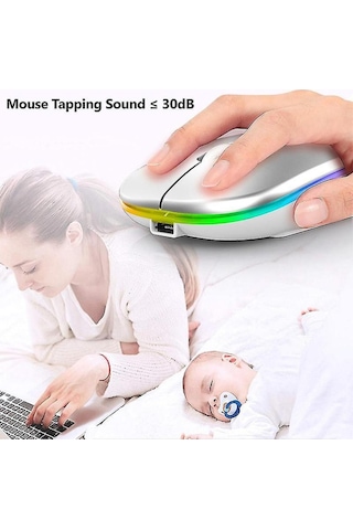 Rgb Ledli Şarj Edilebilir Sessiz Tıklamalı Ergonomik Çift Modlu Kablosuz Bluetooth Mouse Gtx